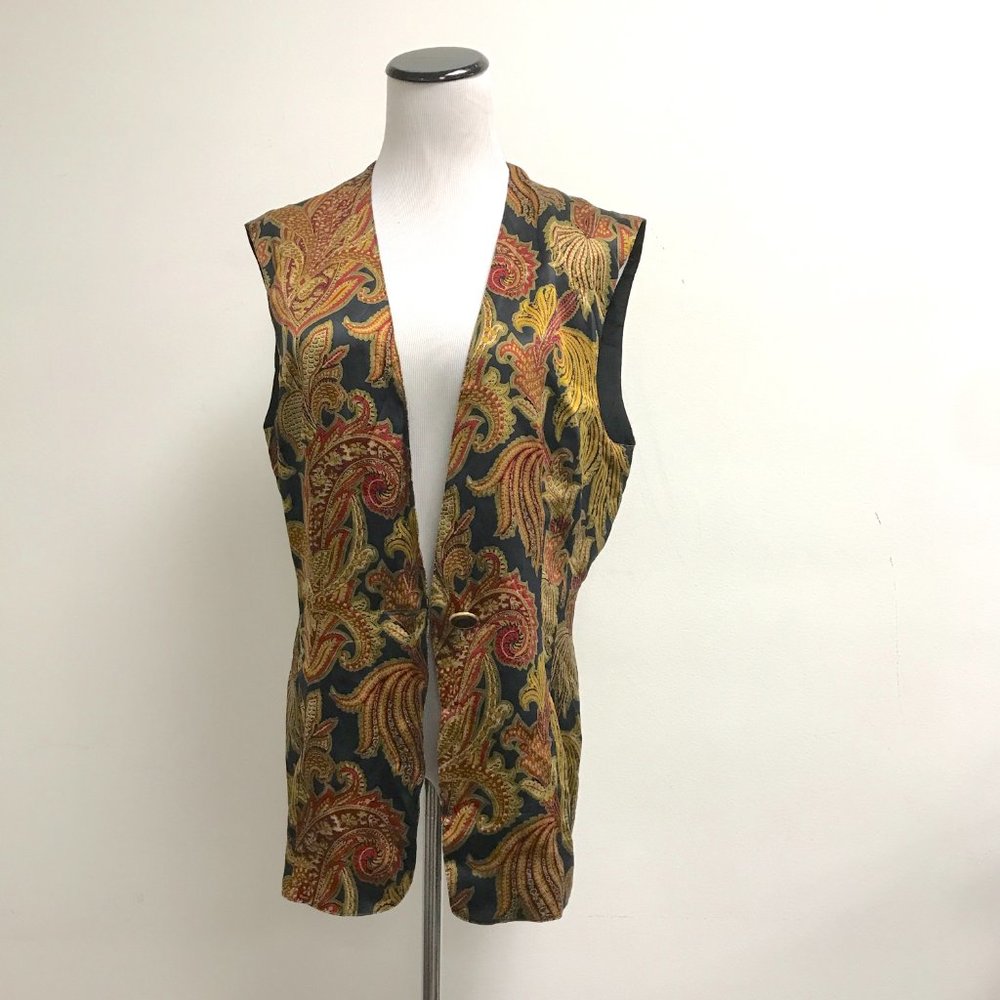 MAX MARA gold black silk paisley floral sleeveless button up vest Italy top 10